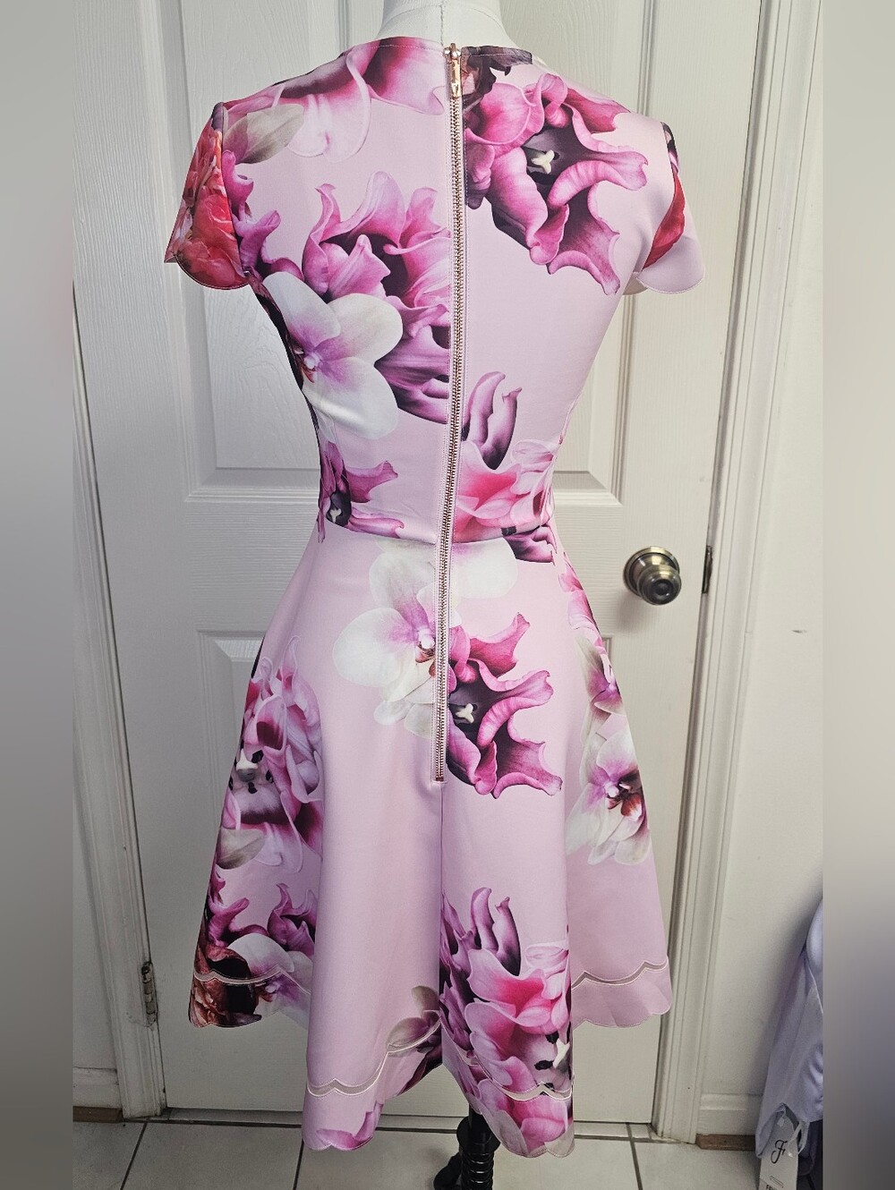 Ted Baker Seeana Splendour Floral Scuba Skater Dress Pink Size 0 Mint - Picture 7 of 10
